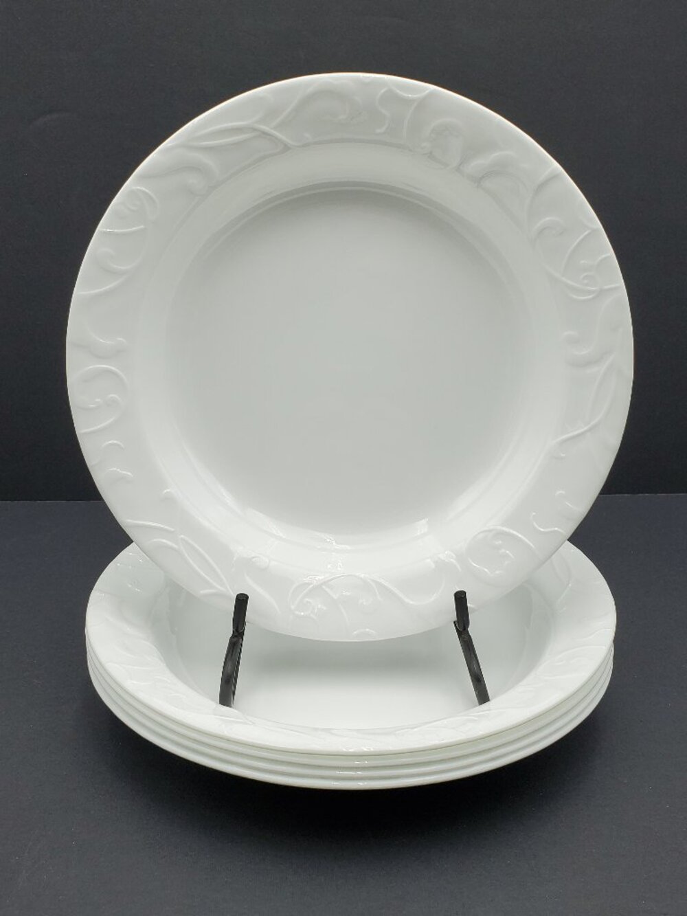 Corelle Bella Faenza Rim Soup Bowls Embossed White Individual Pasta Bowls